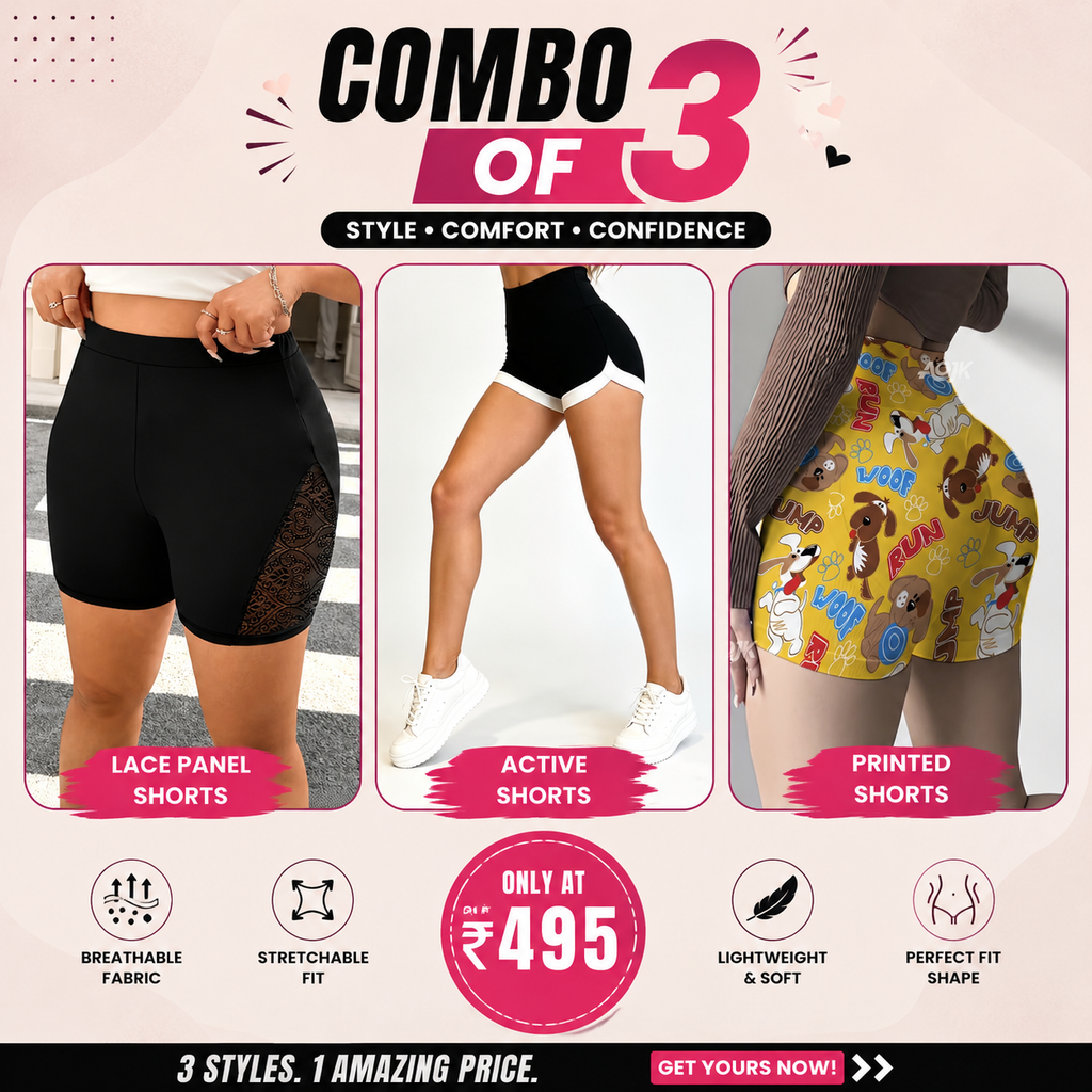 Buttlift Women athleisure shorts (Pack of 3) SKU-1021