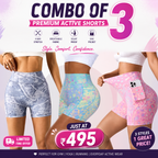 Buttlift Women athleisure shorts (Pack of 3) SKU-1001