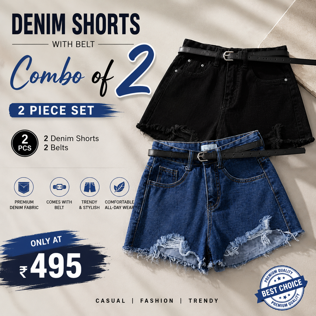 Buttlift Denim Shorts Black and Blue (Pack of 2) SKU-116