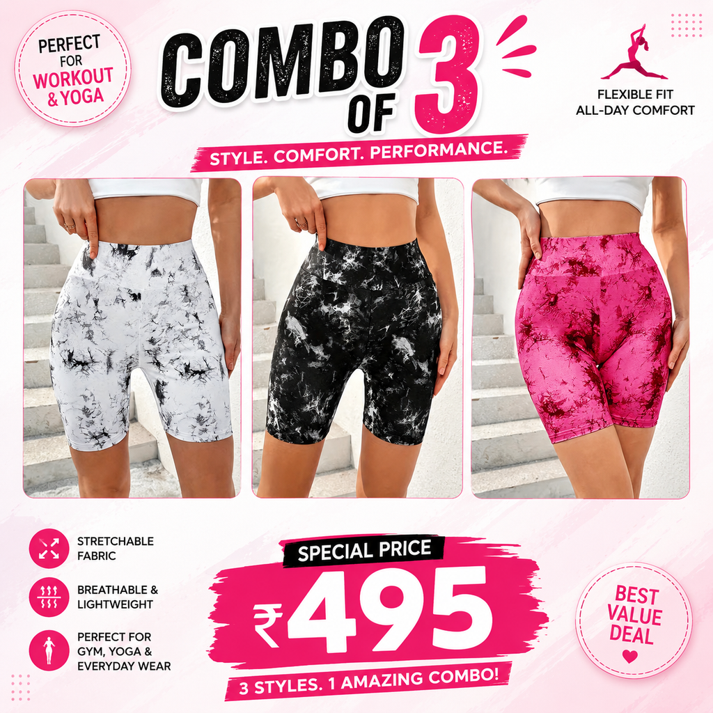 Buttlift Women athleisure shorts (Pack of 3) SKU-1005