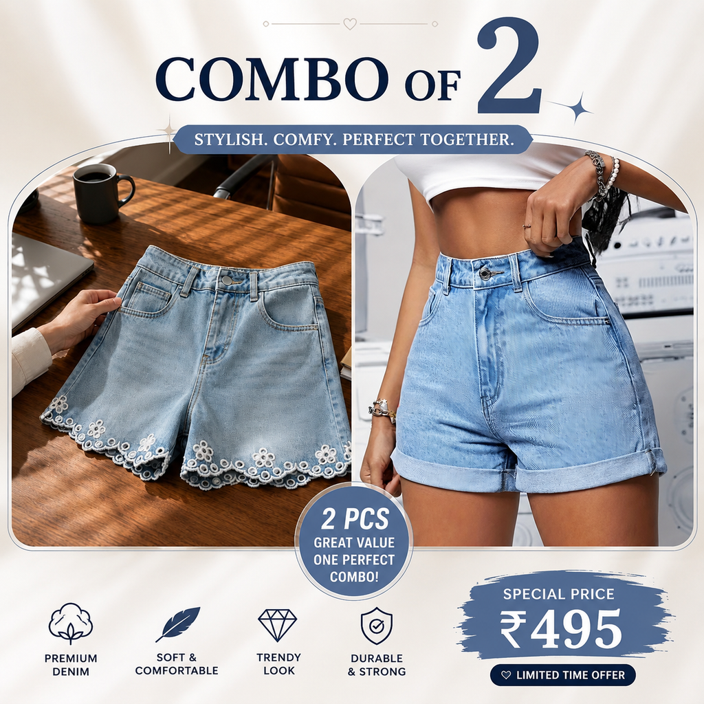 Buttlift Denim Shorts Blue (Pack of 2) SKU-119