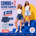 Buttlift Denim Shorts Dark Blue and Light Blue (Pack of 2) SKU-115