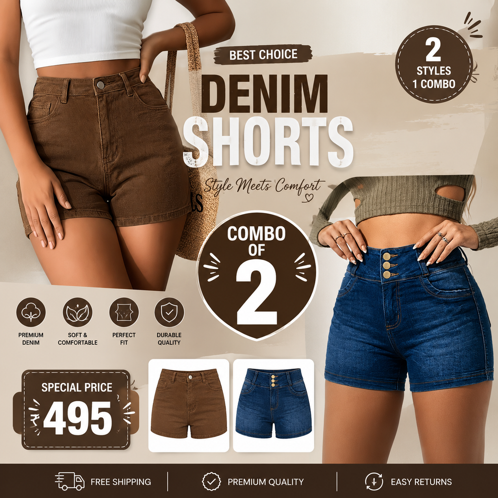 Buttlift Denim Shorts Brown and Blue (Pack of 2) SKU-122