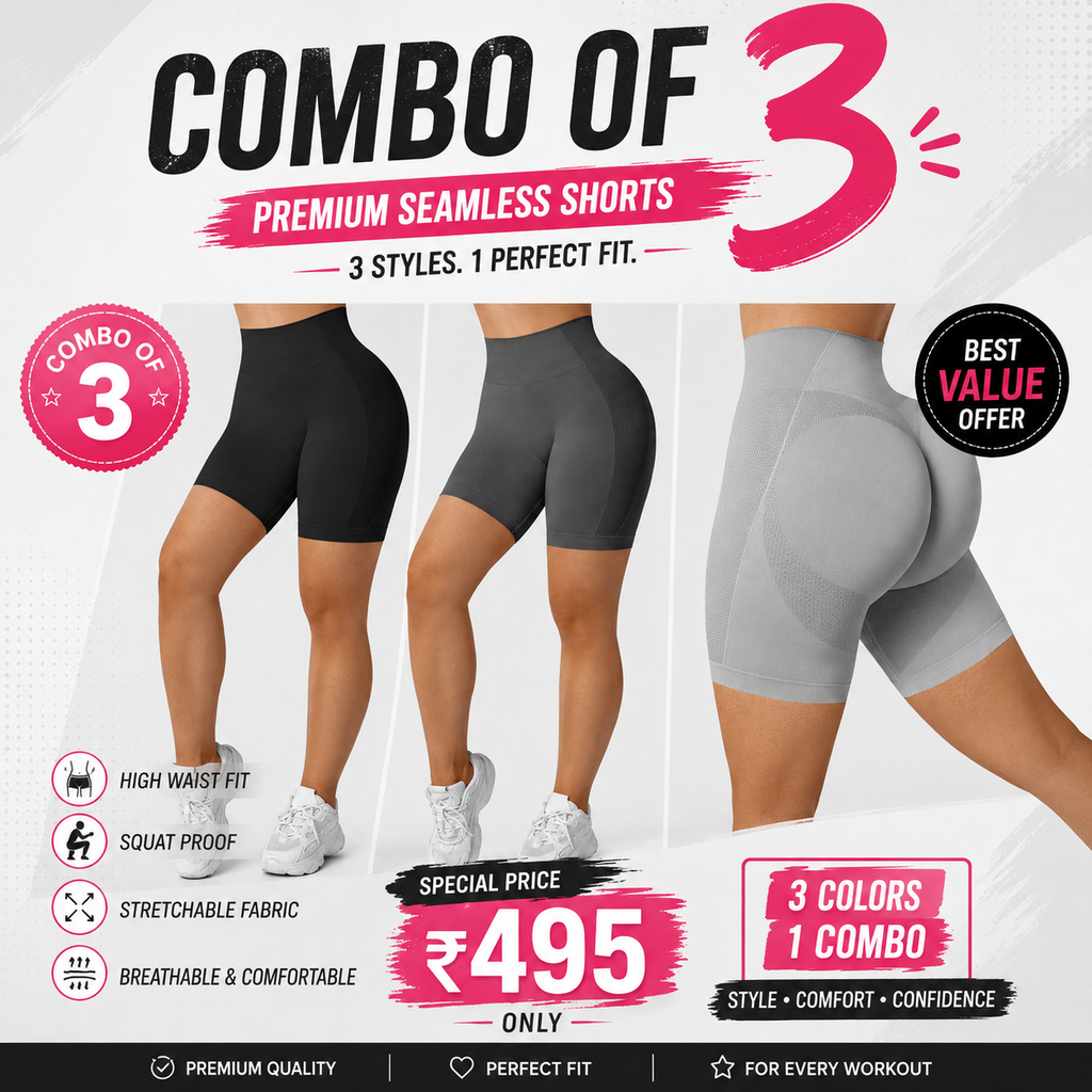 Buttlift Women athleisure shorts (Pack of 3) SKU-1003