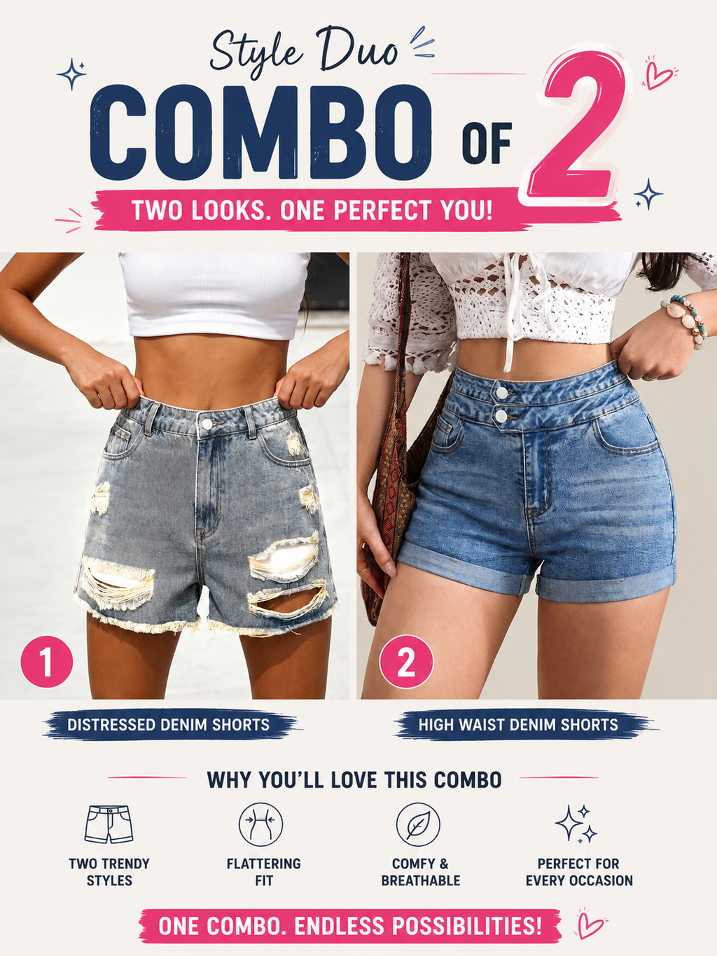 Buttlift Denim Shorts Grey and Blue (Pack of 2) SKU-112