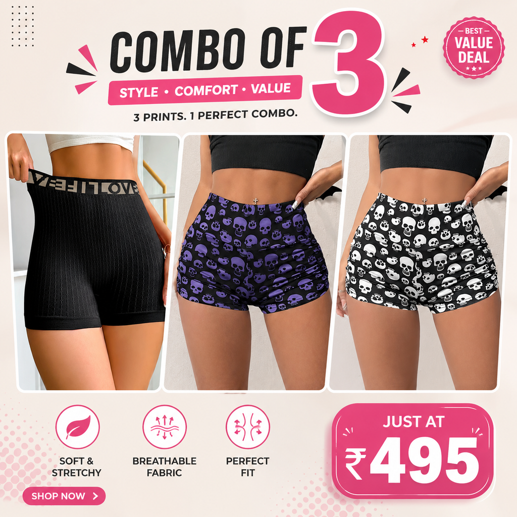 Buttlift Women athleisure shorts (Pack of 3) SKU-1014