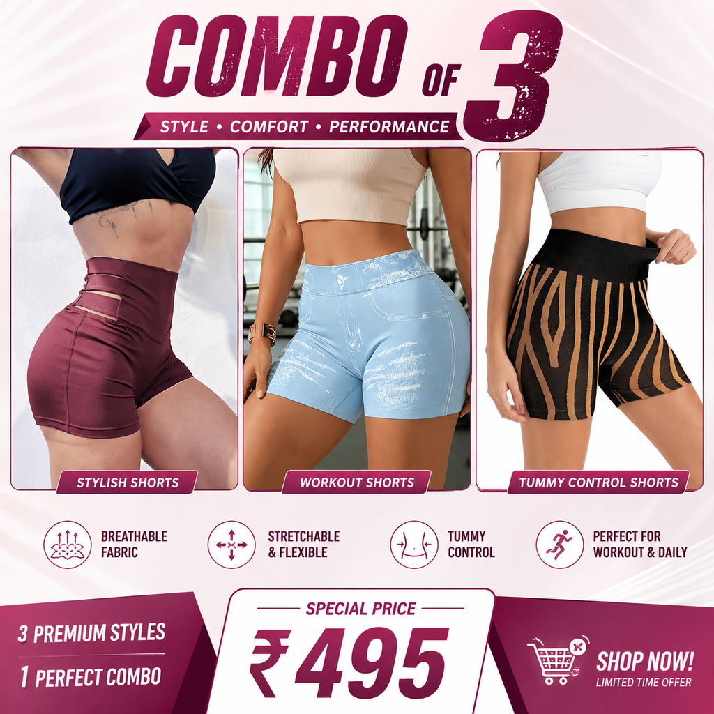 Buttlift Women athleisure shorts (Pack of 3) SKU-1023
