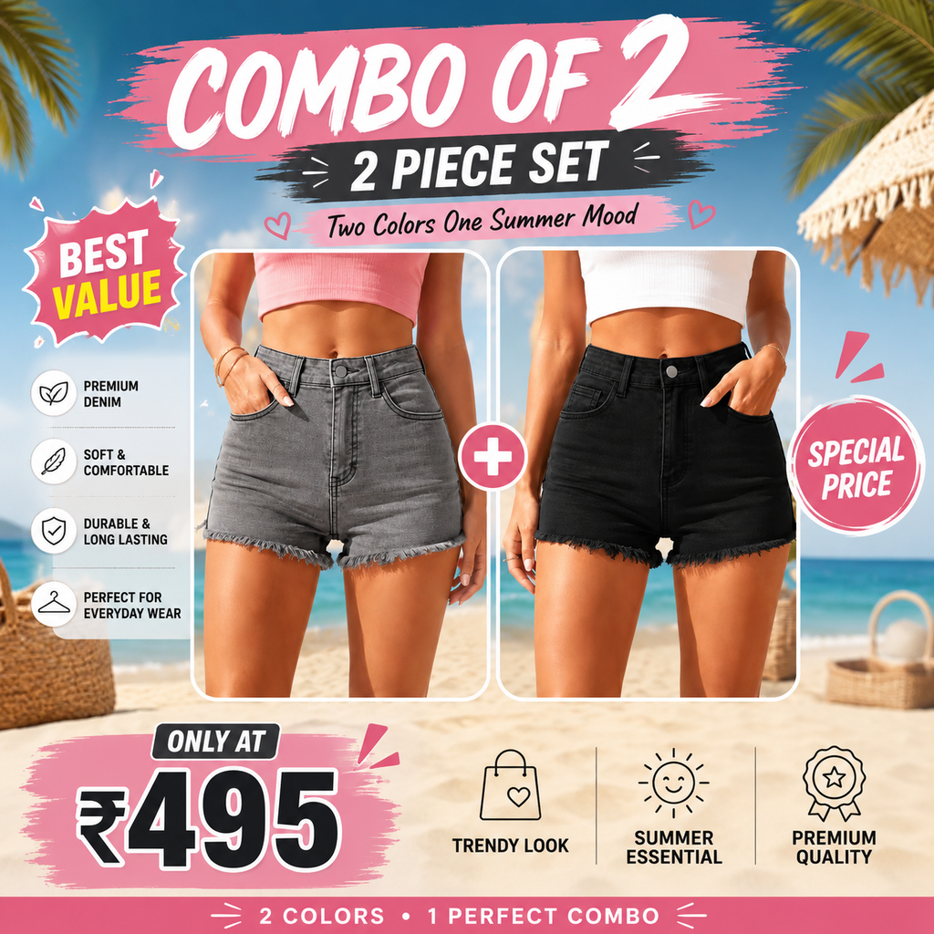 Buttlift Denim Shorts Black and Grey (Pack of 2) SKU-104