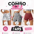 Buttlift Women athleisure shorts (Pack of 3) SKU-1009