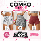 Buttlift Women athleisure shorts (Pack of 3) SKU-1009