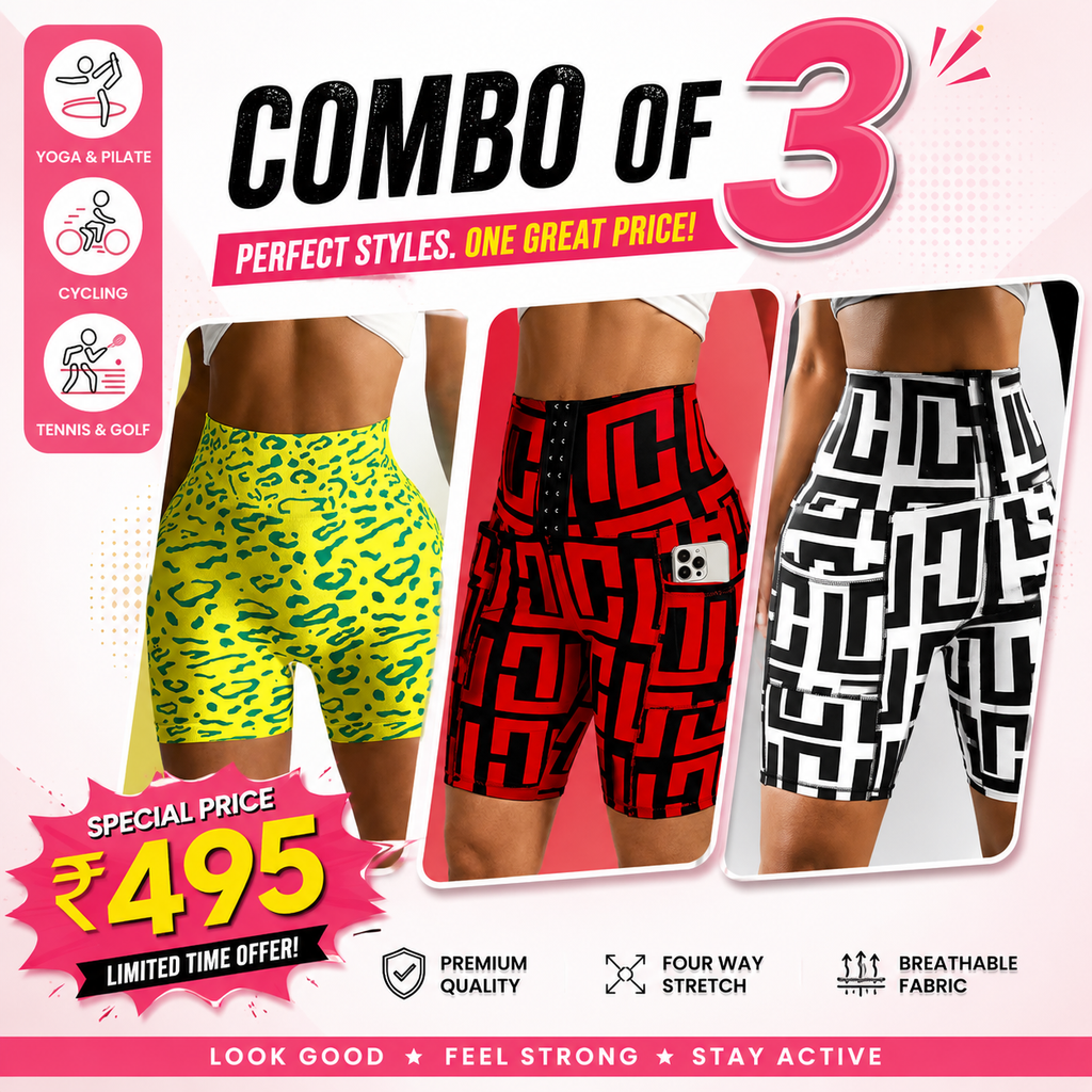 Buttlift Women athleisure shorts (Pack of 3) SKU-1011