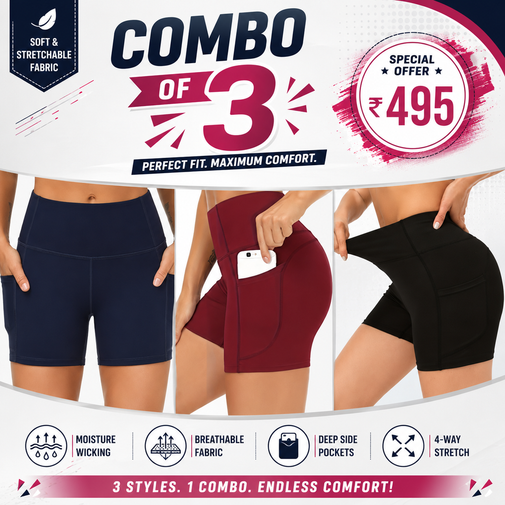 Buttlift Women athleisure shorts (Pack of 3) SKU-1004