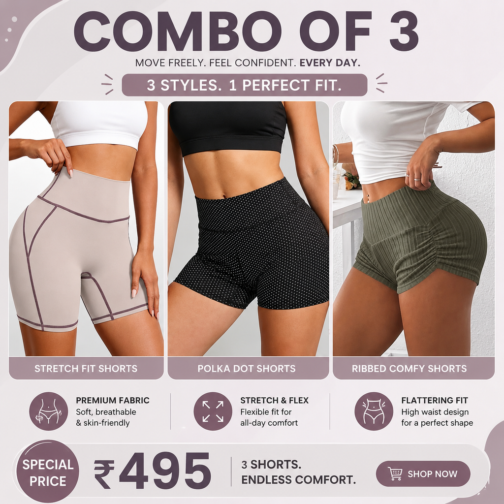 Buttlift Women athleisure shorts (Pack of 3) SKU-1028