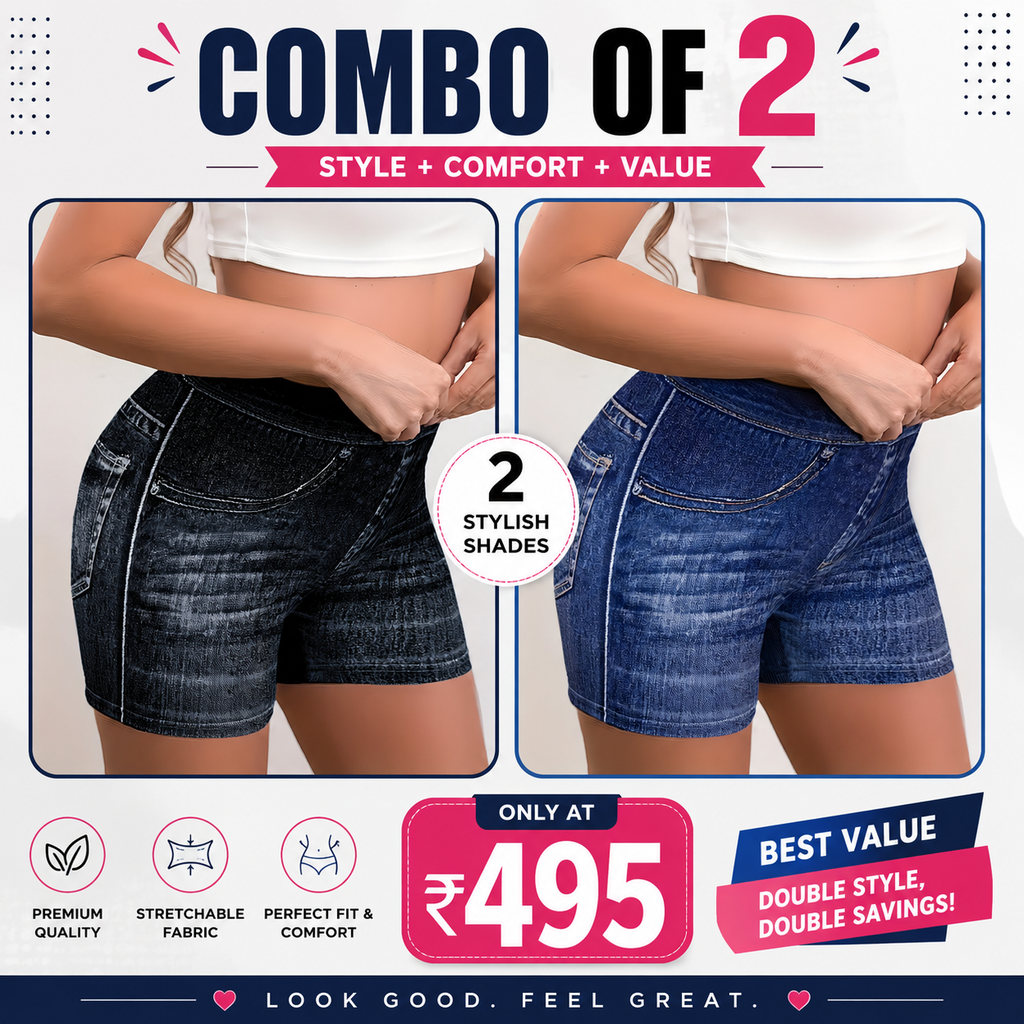 Buttlift Denim Shorts Black and Blue (Pack of 2) SKU-106