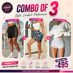 Buttlift Women athleisure shorts (Pack of 3) SKU-1024