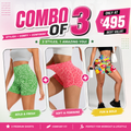 Buttlift Women athleisure shorts (Pack of 3) SKU-1018