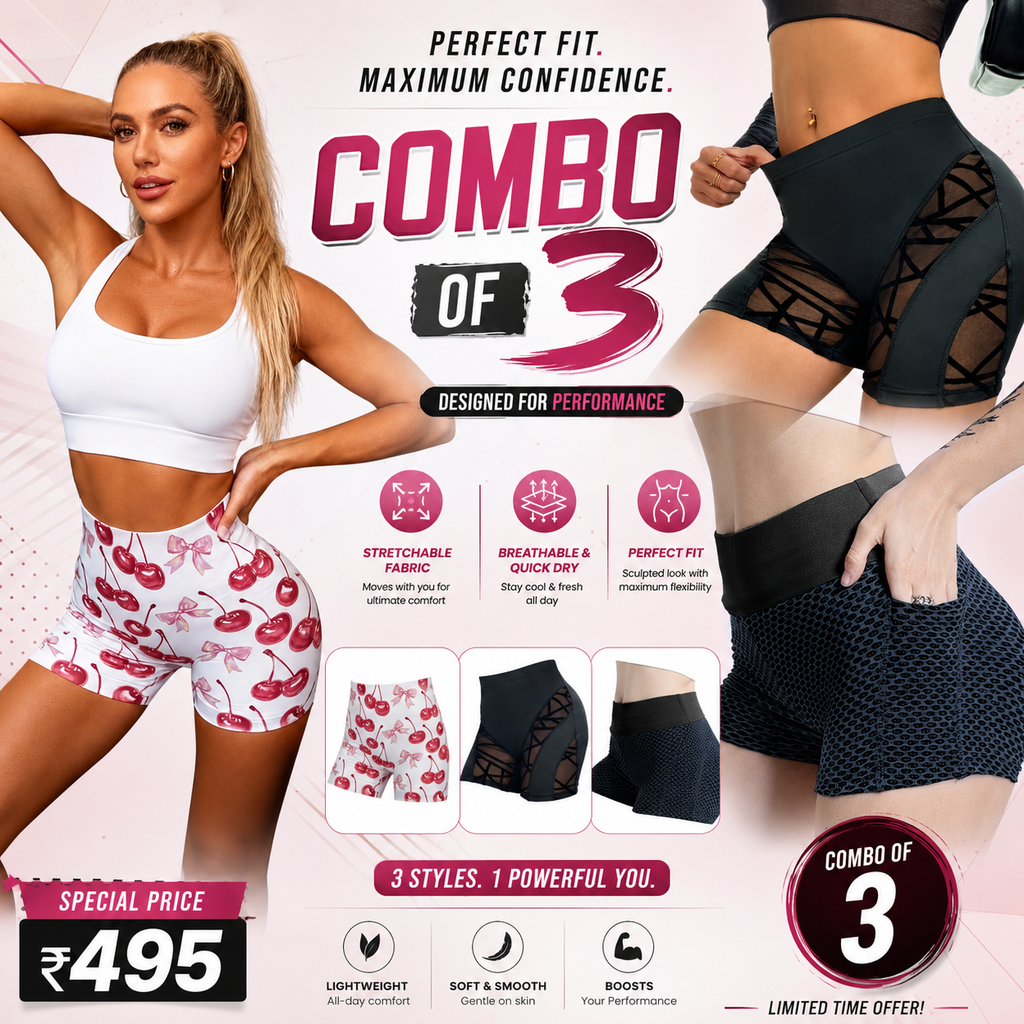 Buttlift Women athleisure shorts (Pack of 3) SKU-1017