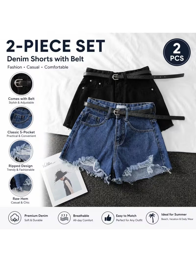 Buttlift Denim Shorts Black and Blue (Pack of 2) SKU-116