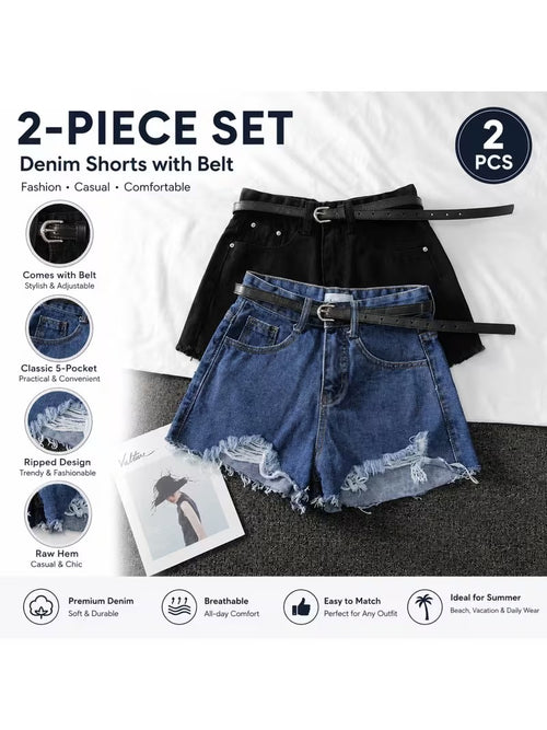 Buttlift Denim Shorts Black and Blue (Pack of 2) SKU-116