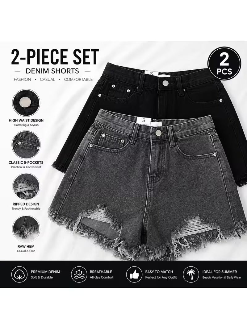 Buttlift Denim Shorts Black and Grey (Pack of 2) SKU-117