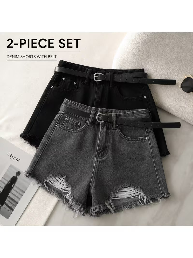 Buttlift Denim Shorts Black and Grey (Pack of 2) SKU-117