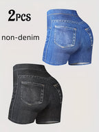 Buttlift Denim Shorts Black and Blue (Pack of 2) SKU-106